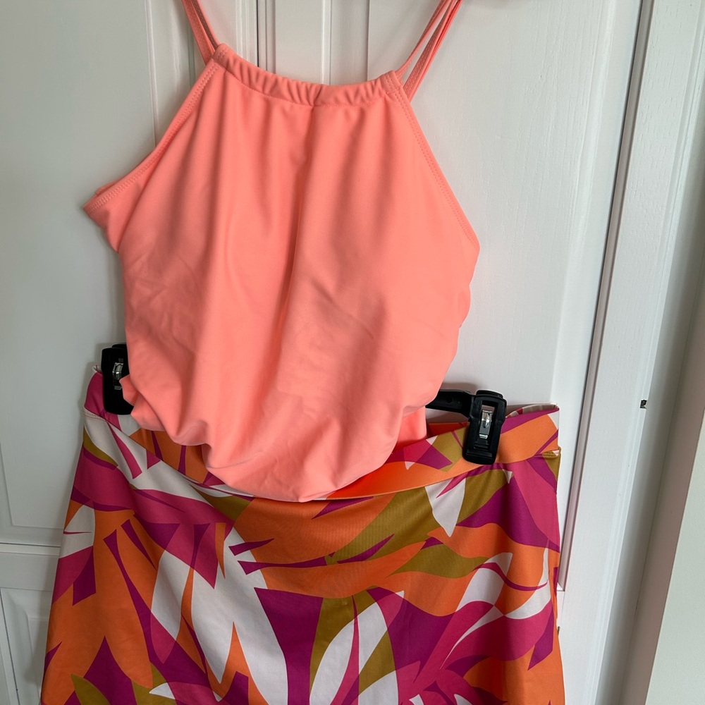 Vibrant Pink Halter Top and Colorful Skirt Set